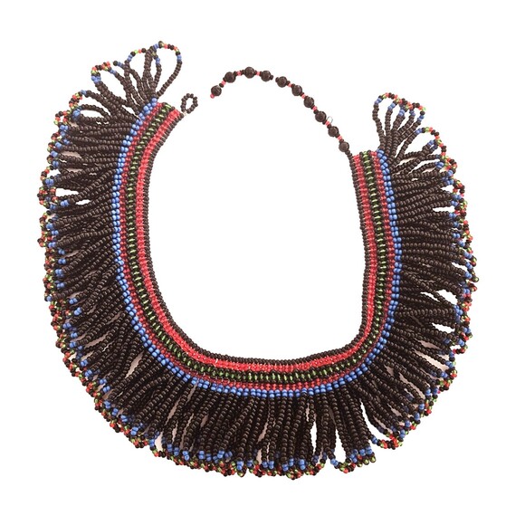 Native American Jewelry - Vintage Native American Twisted Seed Bead Collar Necklace Handmade